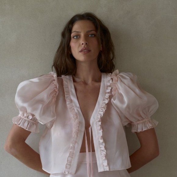 Selkie The Silk Satin Paper Doll Blouse Peach - Picture 5 of 16